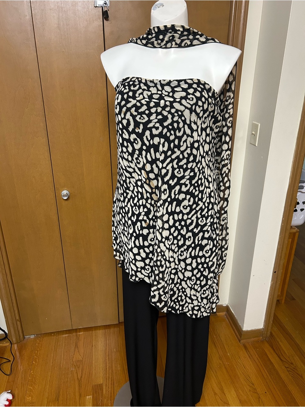 Strapless Black & Cream Animal-Print Jumpsuit